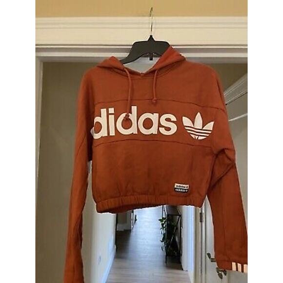Women's ADIDAS CROPPED HOODIE Size SMALL (FH7636) NEW Sweatshirt - Picture 2 of 5